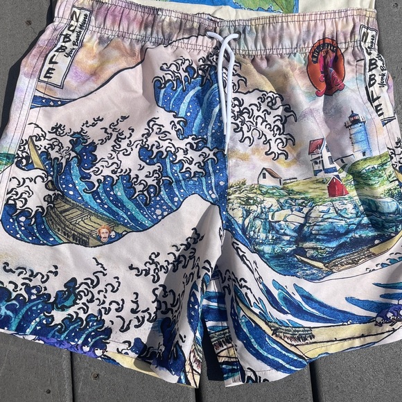 Great Wave Off Nubble Lighthouse Swim Trunks - Hokusai Inspired New England Art - Picture 11 of 13